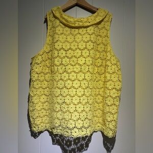 Talbots yellow floral crochet eyelet top blouse 24W 3X